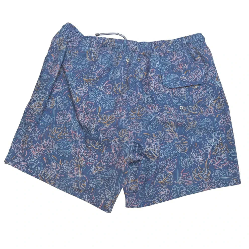 Peter Millar Seaside Swim Trunks Mens XL Blue Tropical Leaf Print 7